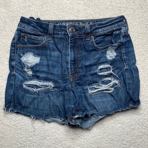 American Eagle Denim Jeans Hi Rise Shortie Ripped Distressed Size 6 - Picture 1 of 7